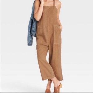 Universal Thread Utility Cropped Jumpsuit Overalls Rust Color Linen